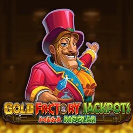 Gold Factory Jackpots Mega Moolah online game logo by Aurum Signature Studios on wildsrobin.nl